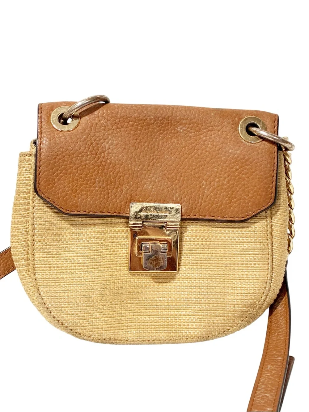 Michael Kors Cecelia Small Crossbody Bag Natural With Tan Trim